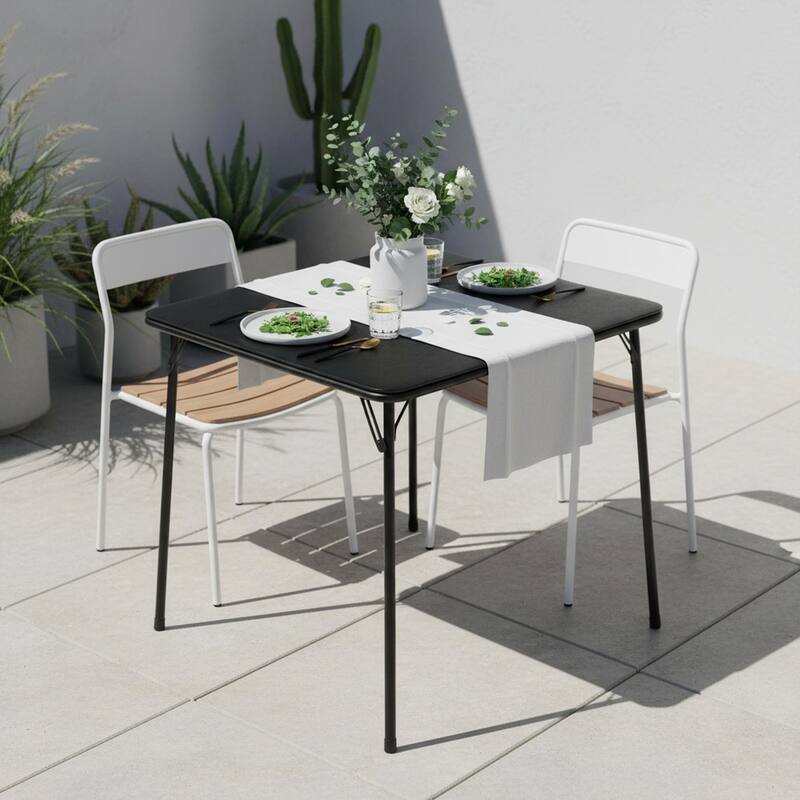 Homy Casa Outdoor Square Patio Dining Table, Black PVC Top, Metal Legs - Black