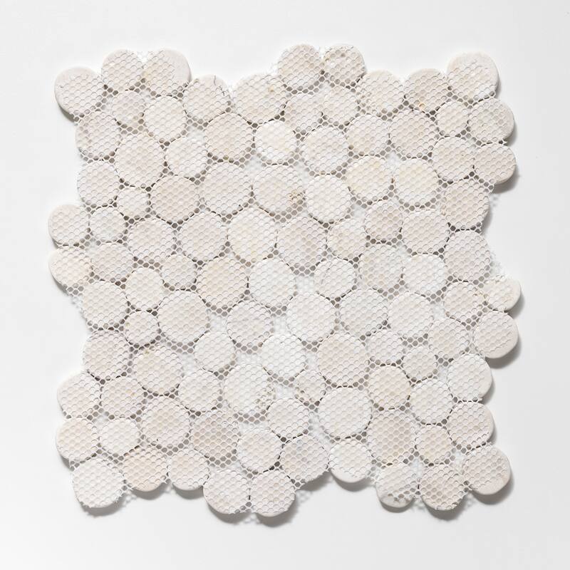 Penny Rounds 11 in. x 11 in. Honed Marble Mesh-Mounted Mosaic Wall and Floor Tile