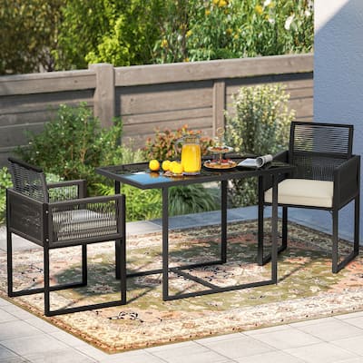 3 Piece Patio Set with Cushioned Chairs and Glass Top Coffee Table - 42.5" x 24" x 28.5"