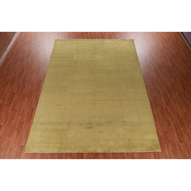 Hand Knotted Oriental 100% Wool Carpet Modern Solid Green Gabbeh Area Rug - 14' 0'' X 9' 11''