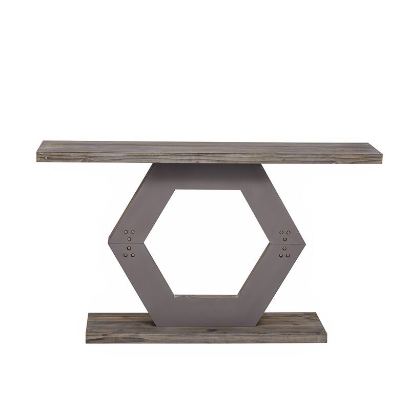55.1" MDF Modern Entryway Table with Hollow Geometric Design,For Living Room