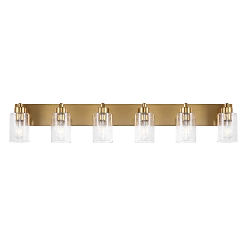 Lydia Seeded Glass/Iron LED Vanity Light, by JONATHAN Y - 6-Light - Brass Gold/Clear