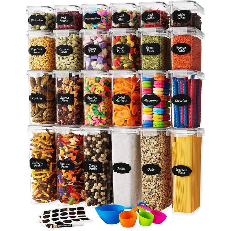 Airtight Food Storage Container Set 24 Piece, Kitchen & Pantry Organization, BPA-Free, Plastic Canisters with Durable Lids Ideal - Clear