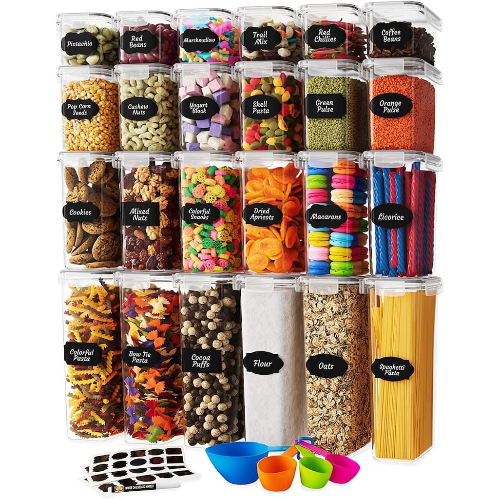 Airtight Food Storage Container Set 24 Piece, Kitchen & Pantry Organization, BPA-Free, Plastic Canisters with Durable Lids Ideal