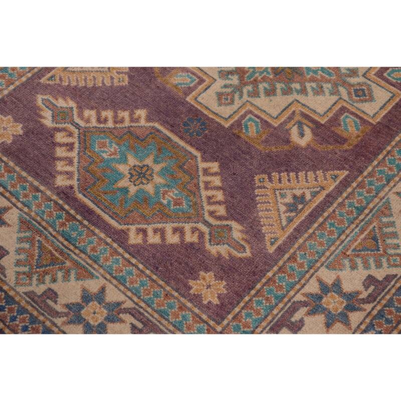Bohemian Kazak Mila Light Purple/Beige Wool Rug - 3'4'' x 4'10''