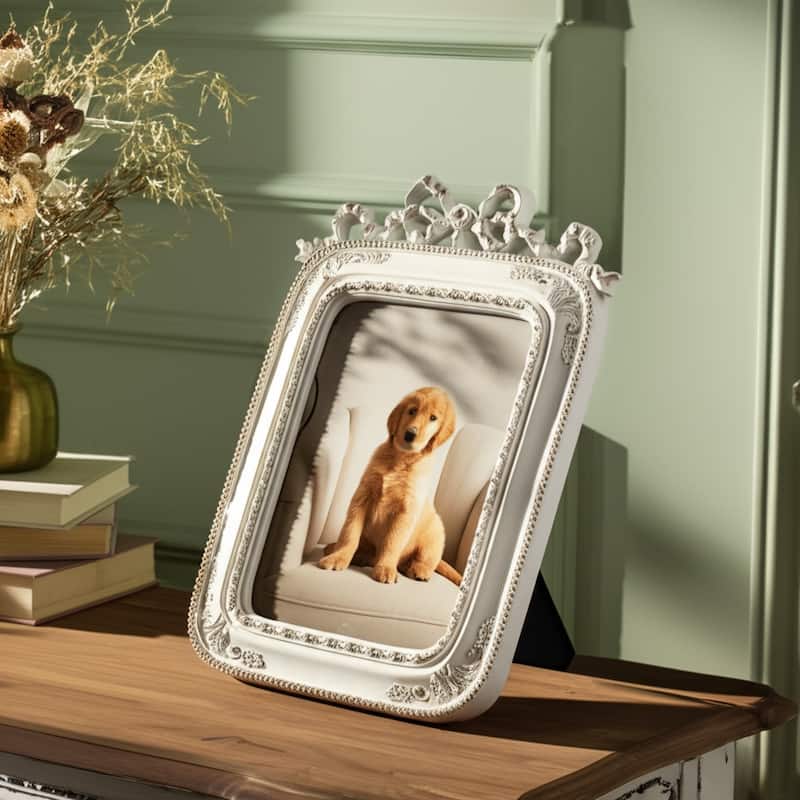 Polyresin Glass Photo Frame Ornate Carved Boho Design - 10" Ivory - Ivory - 7.25" x 1" x 10.25"