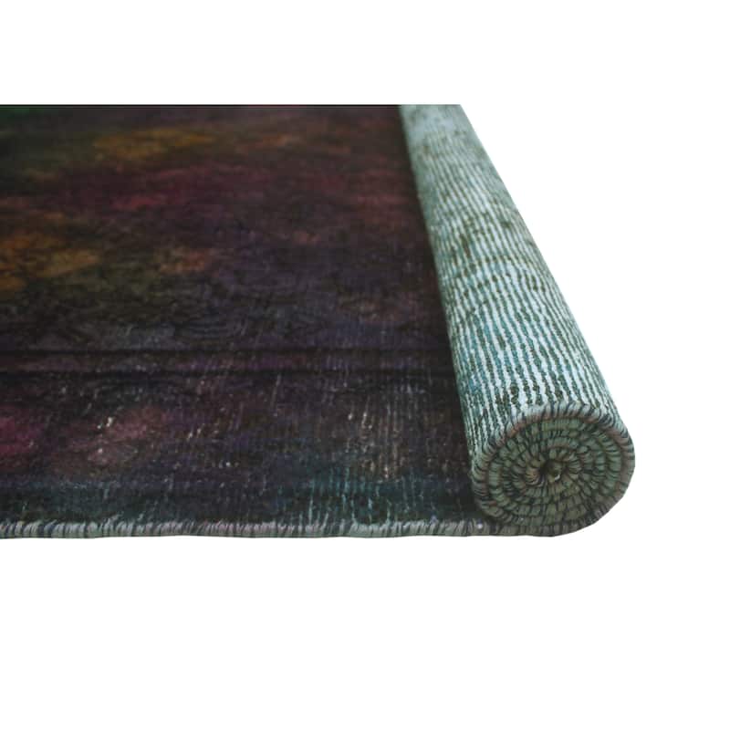 Vintage Distressed Rainbow-dyed Deana Green/Purple Runner - 3'4" x 9'6"
