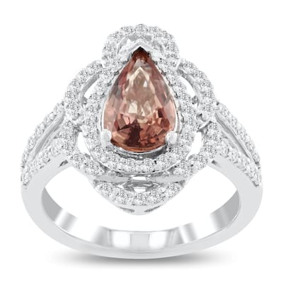 Auriya 14k White Gold 1 3/4ct Pear-Shaped Rare Pink Sapphire and 5/8ct TDW Diamond Halo Engagement Ring