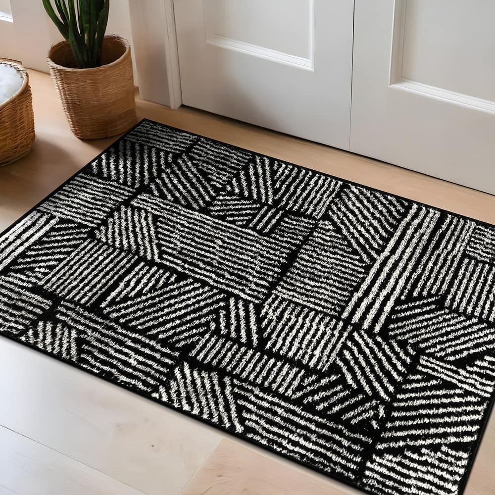 World Rug Gallery Contemporary Boho Stripes Black Area Rug