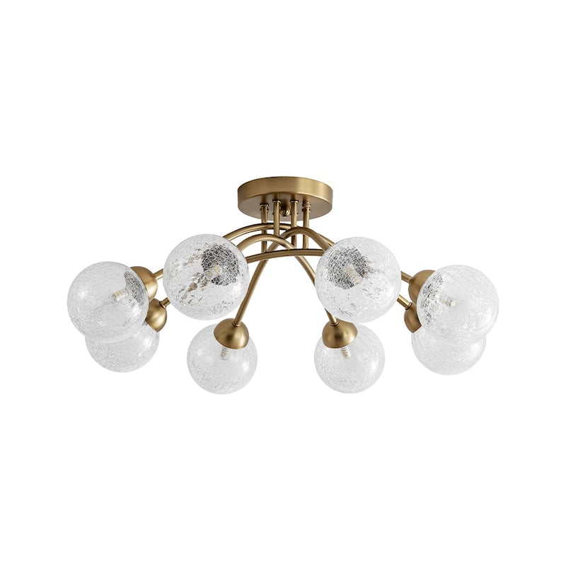 Modern Crackle Glass Globe Round Sputnik Ceiling Light 27in