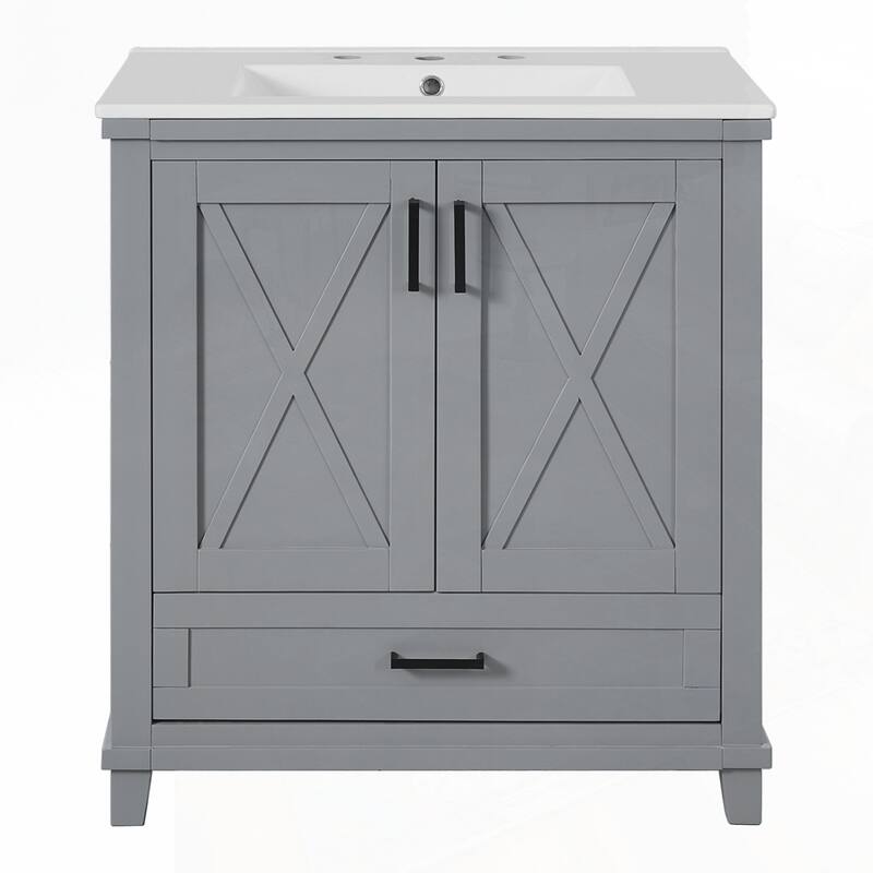 Solid Wood Frame Bathroom Vanity with Single Sink