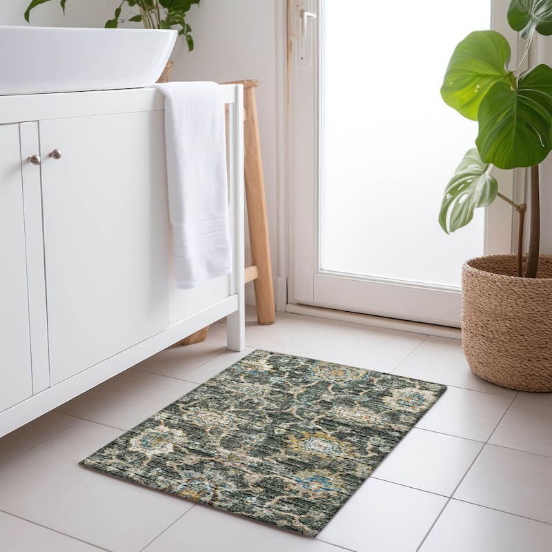 Premium Washable Super Soft Traditional Kashan Mayfield Rug - Forest - 1' 8" x 2' 6" - Rectangle
