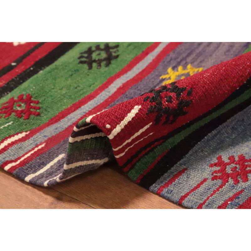 Hand Woven Oriental 100% Wool Carpet Southwestern Tribal Multi-Colored Kilim Area Rug - 8' 7'' X 5' 3''