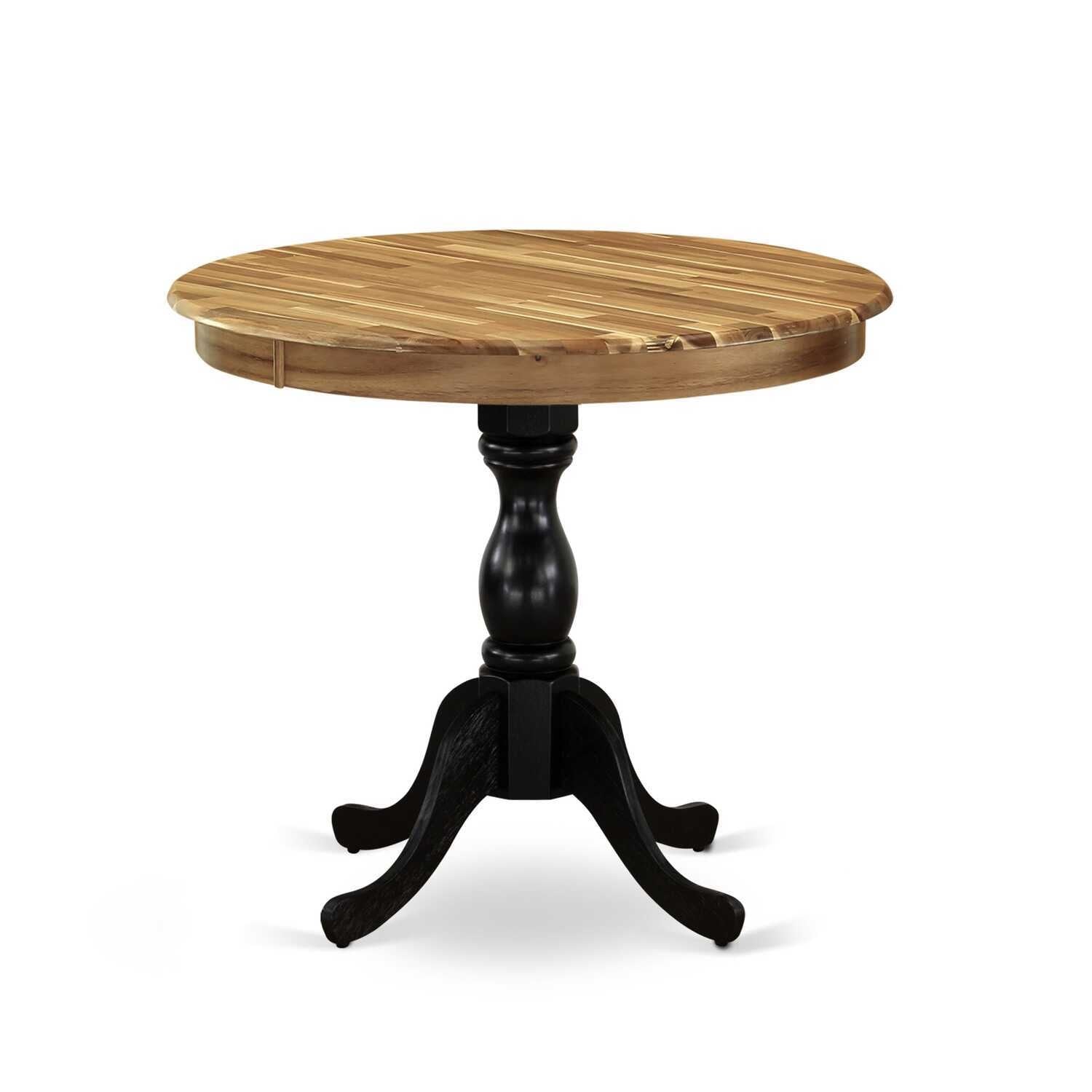 Round Dining Table 36 Inch Pedestal Table Kitchen Table for 4 Natural Wood & Black Base