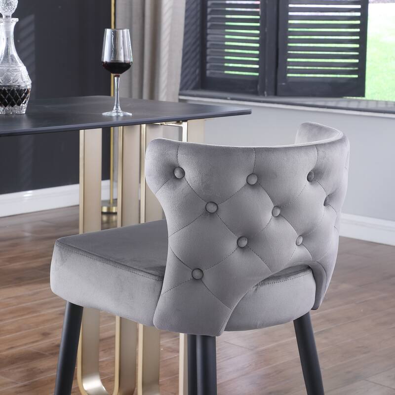 Contemporary Velvet Thick Upholstered Counter Bar Stool Set of 2,with Gold Tipped and Black Metal Legs