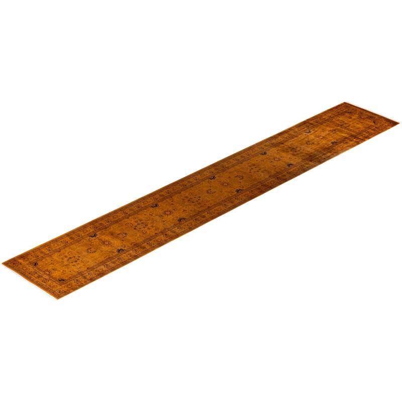 Overton Hand Knotted Wool Vintage Inspired Modern Contemporary Overdyed Orange Runner Rug - 2' 7" x 16' 8"