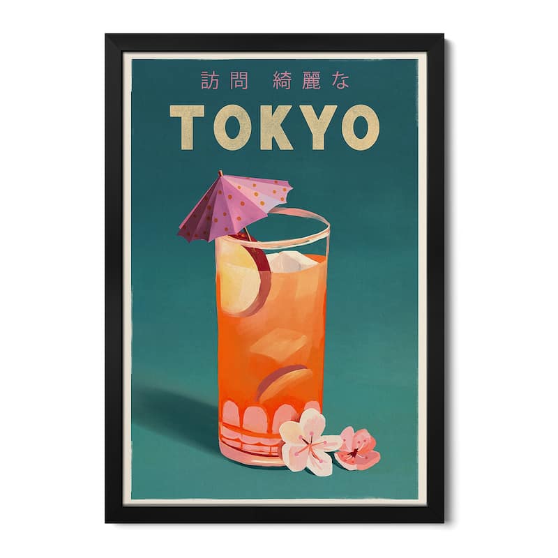 Tokyo Cocktail Travel Poster Premium Framed Poster by The Whiskey Ginger - Black - 32x24x1