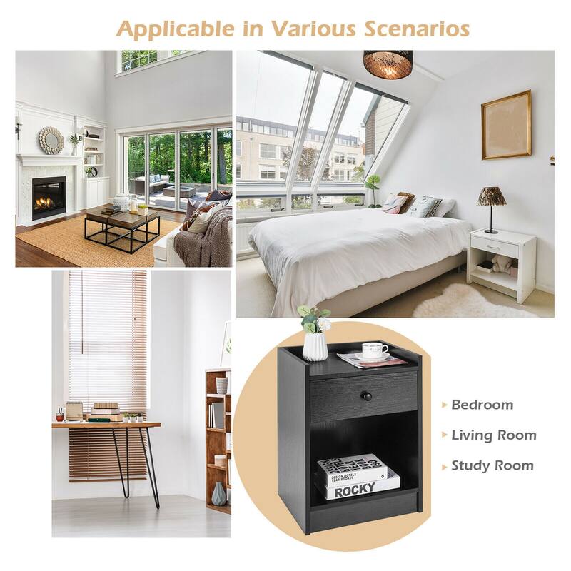 Gymax Set of 2 Nightstand with Drawer Cabinet End Side Table Raised - 17'' x 16'' x 42'' (L x W x H)