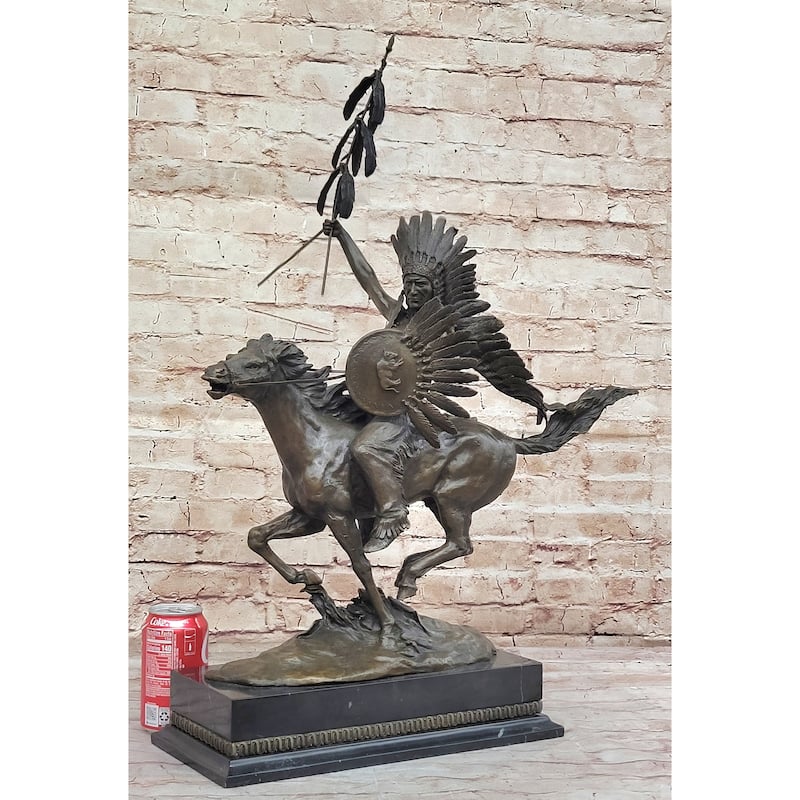 Native American Indian Warrior On Imitative Horseback - Signed Original Bronze Sculpture By Milo