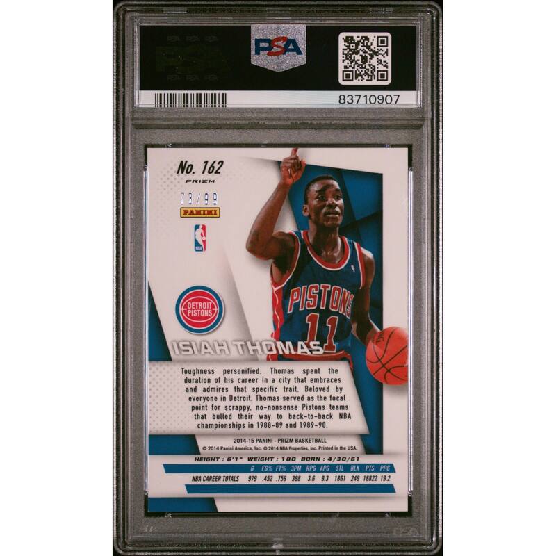 Isiah Thomas 2014 Panini Prizm Blue Signed Card #162 Auto Graded PSA 10 73/99 - 8'6" x 11'6"