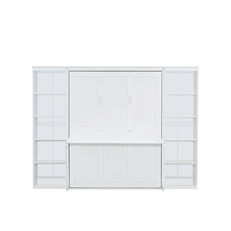 Queen/Full Size Murphy Bed with Desk & Bookshelf, Space-Saving Wall Bed for Home Office & Bedroom