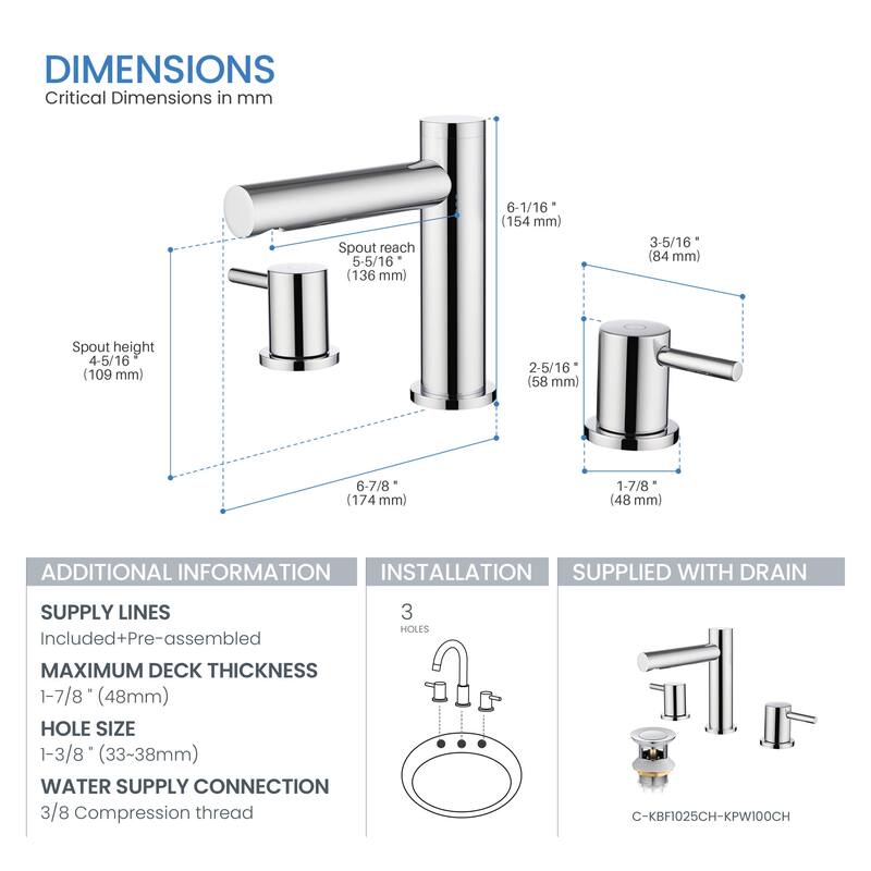 Circular 8" Bathroom Sink Widespread Faucet with Drain Assembly