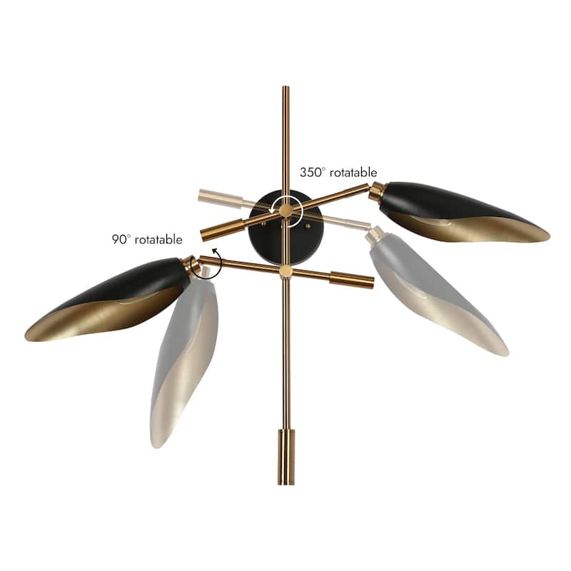 2-Light Modern Black Gold Large Wall Sconces Metal Bathroom Vanity Lights - 30.5" L x 6.5" W x 23.5" H