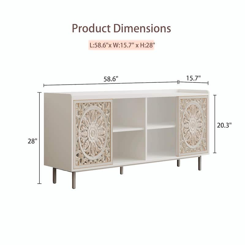 Mid Century Modern TV Stand - White Storage Cabinet with Drawers