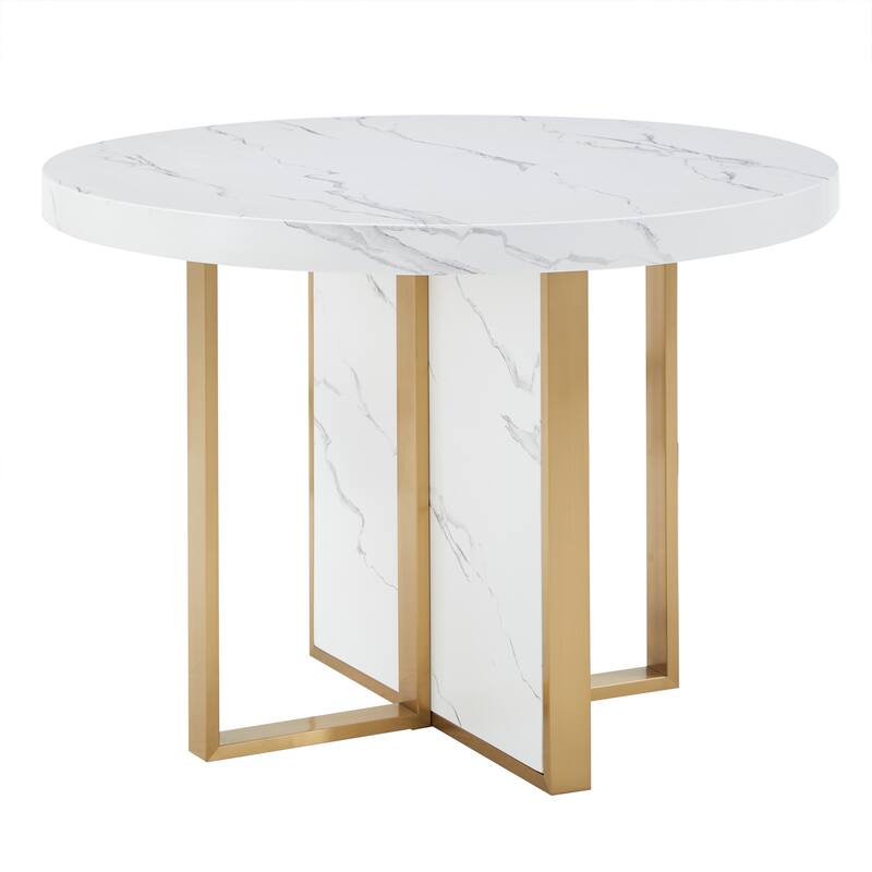 Saki 43" Wide Faux Marble Round Dining Table Set by iNSPIRE Q Modern
