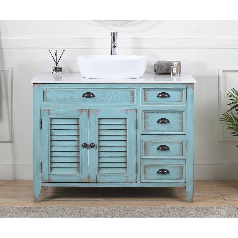 42" Abbeville Vessel Sink Vanity, Distressed Blue