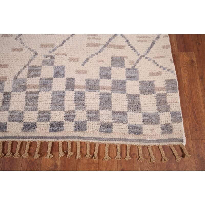 Trellis Ivory Moroccan Area Rug Handmade Wool Carpet - 5'11"x 10'3"
