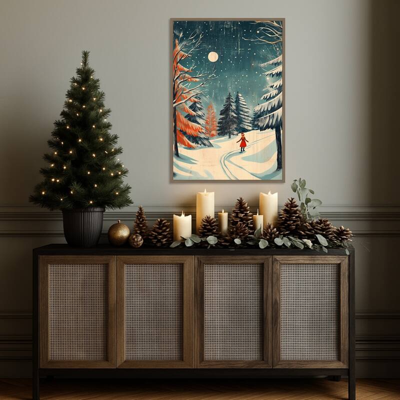 Christmas girl by Pictufy Studio Framed Canvas Wall Art Print - Sylvie Dark Gold