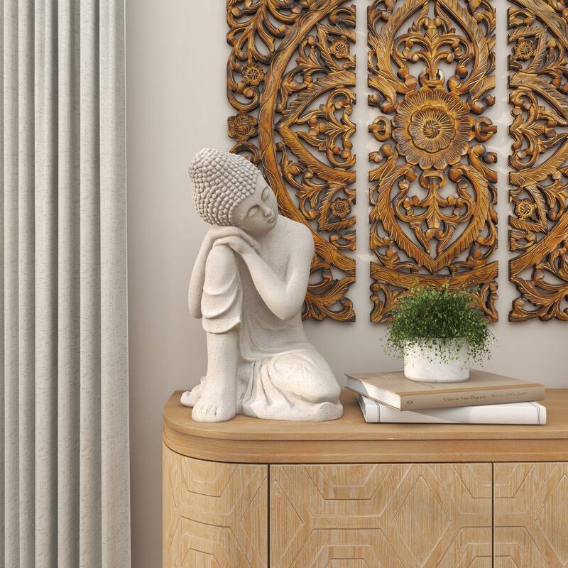 Gray Magnesium Oxide Indoor Outdoor Meditating Buddha Decorative Garden Sculpture