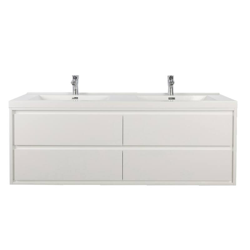 Sage 60" wall mounted bathroom vanity with double basin acrylic top