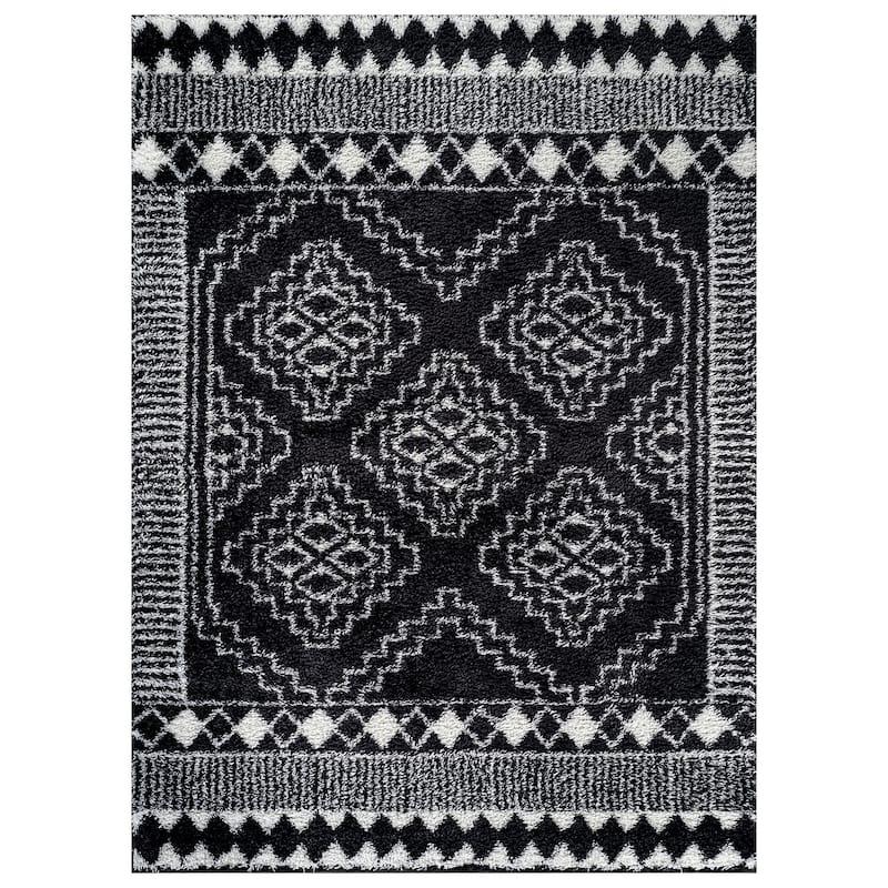 Geometric Shag Rug - Anthracite Dark Gray - Durable Rug for Living Room, Bedroom, or Entryway - Easy to Maintain