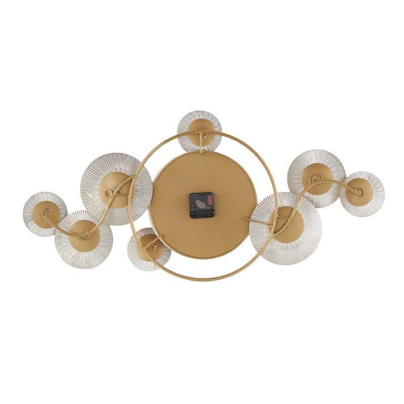 Stainless Steel Metal Decorative Wall Clock with Black Accents and Overlapping Discs - Gold - Roche River Decor