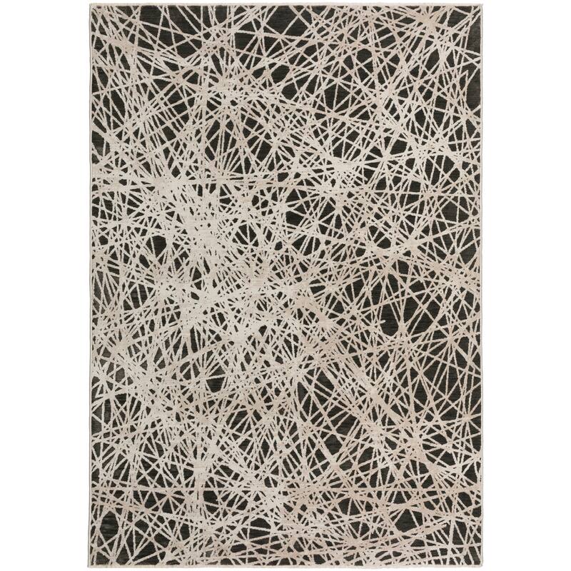 Emery Abstract Strings Machine Made Rug - 5' 3" x 7' 8" - Black - Rectangle