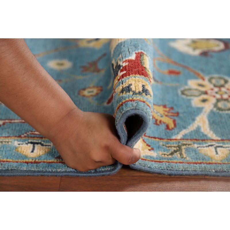 Light Blue Oushak Runner Rug Handmade Transitional Wool Carpet - 2'9" x 9'9"
