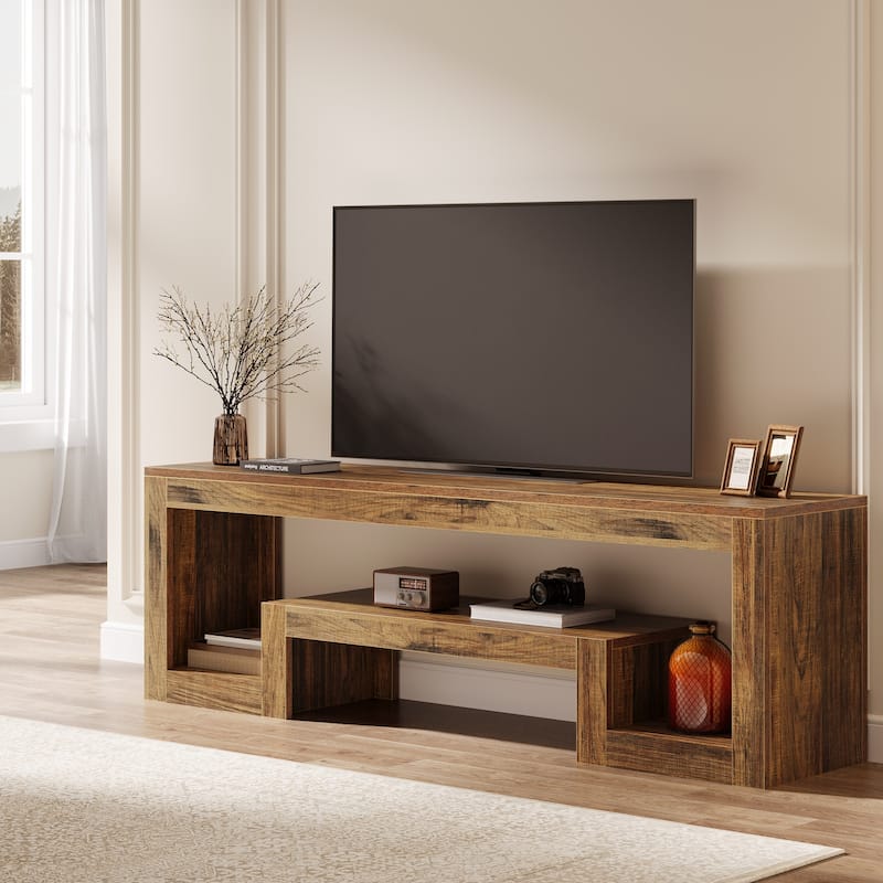 63" TV Stand, Farmhouse Entertainment Center with Open Storage Shelves