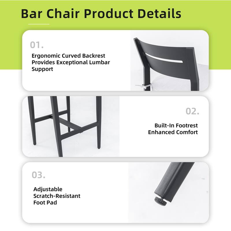 2-Piece Outdoor Aluminum Bar Chairs Stools with Sunbrella Cushions