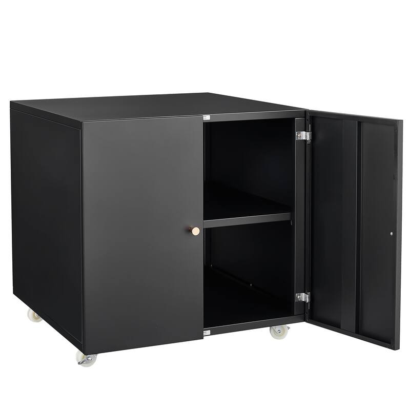 Metal Printer Stand with File Storage Cabinet, Printer Cabinet File Cabinet On Wheels with Door and Adjustable Shelf