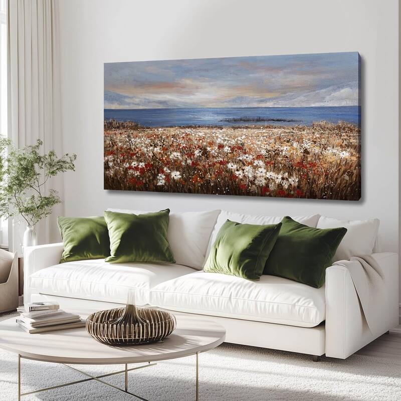 Coastal Wall Art Wildflower Mountain Canvas Picture - 24 x 48