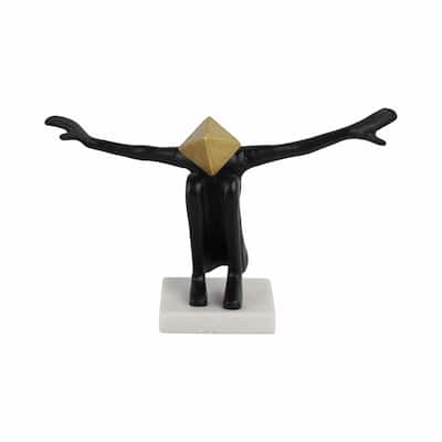 Abstract Metal Stone Head with Extended Arms Pose - 13" Black Gold - 13" x 5" x 8"