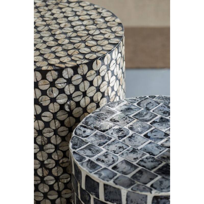 Natural Shell Circle Accent Stool - 13.75" - Gold and Black