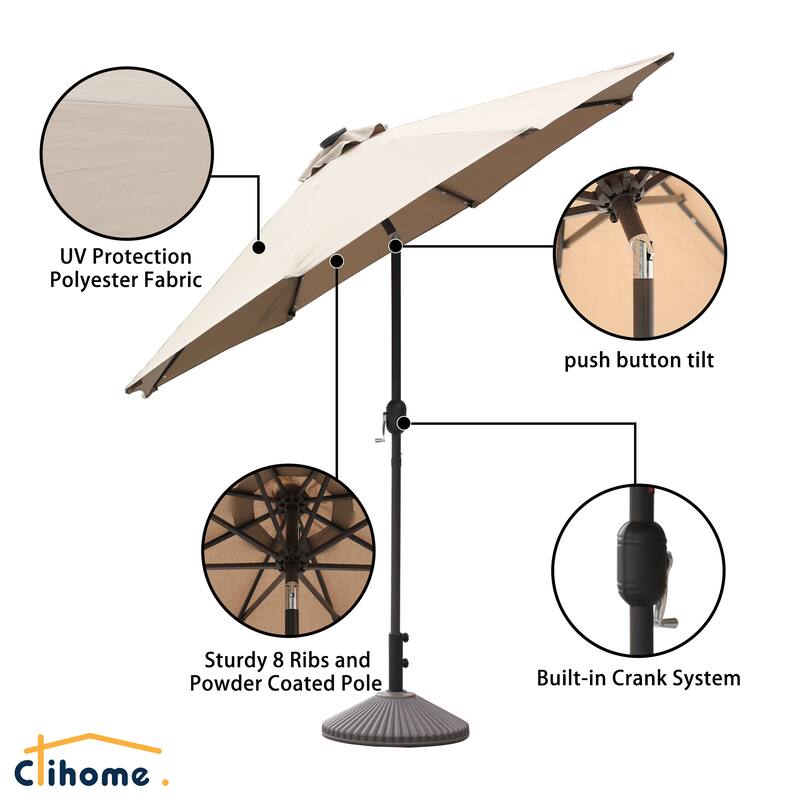 Clihome 9-Ft Outdoor 32 LED Solar Market Umbrella with Tilt & Crank