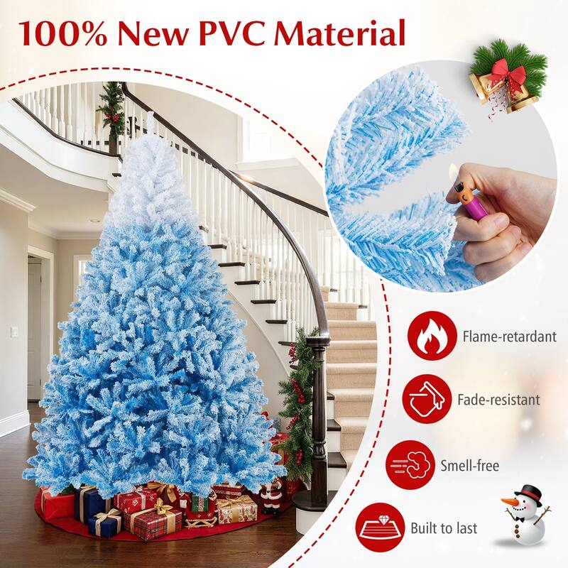 Gymax Artificial Christmas Tree Hinged Snow Flocked Xmas Tree w/ Lush