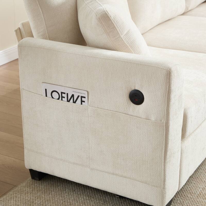 97" L-Shaped Chenille Sectional Sofa with Movable Storage Ottoman