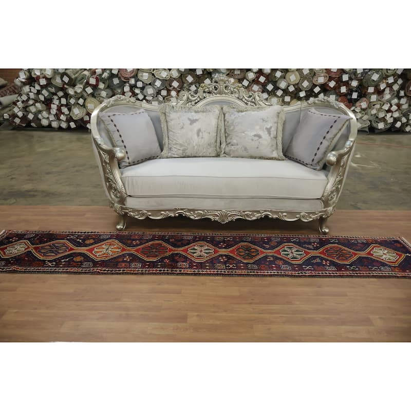 Hand Knotted Oriental 100% Wool Carpet Traditional Tribal Navy Blue & Blues Balouch Runner Rug - 10' 6'' X 1' 11''