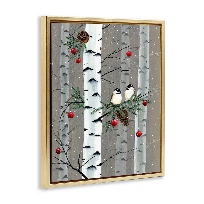 Stupell Birds and Holiday Ornaments Birch Tree Forest Floater Frame - Brown