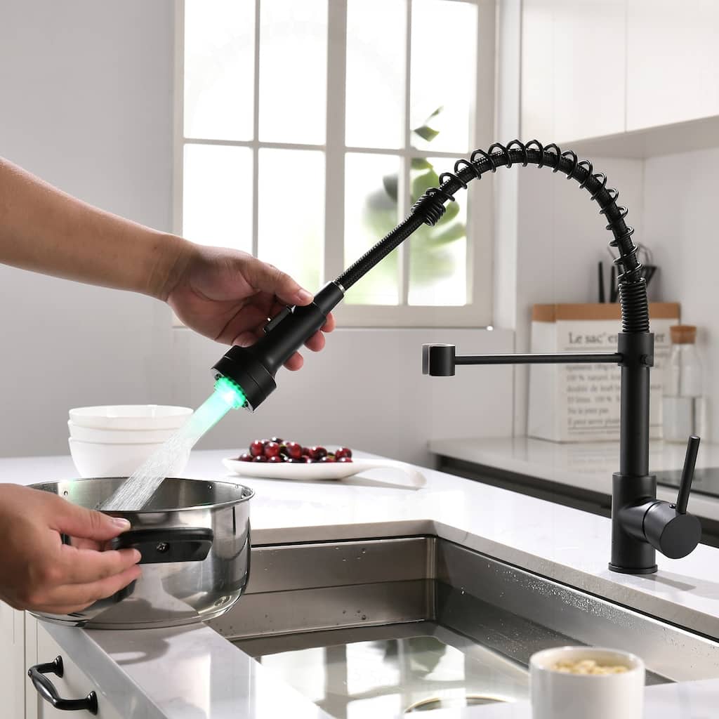 LED Commercial Kitchen Faucet with Pull Down Sprayer and Single Handle